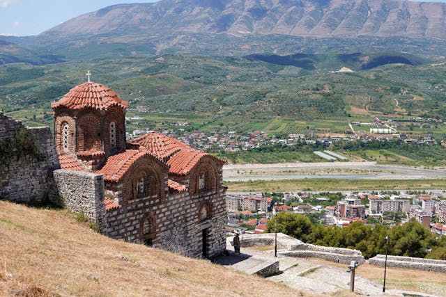 beautiful stone church in the albanian mountains